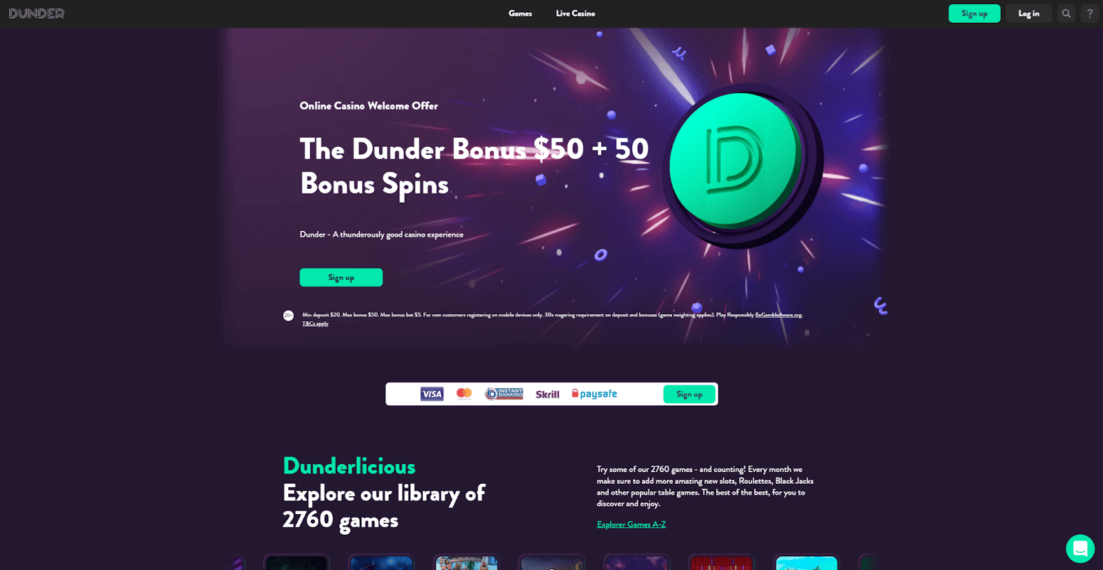 Dunder Бонус у казино